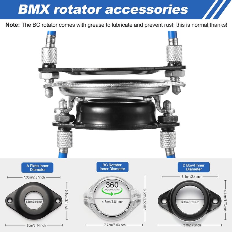 Gionfe مجموعة كابلات فرامل جيرو لدراجة BMX - 1 مجموعة أمامية + خلفية (علوية + سفلية) مع دوار سبينر لمعظم أنظمة الجيرو ودراجات 20 بوصة - خط سلك فرامل عالي الأداء وسكن (أزرق) ، احترافي - Image 4